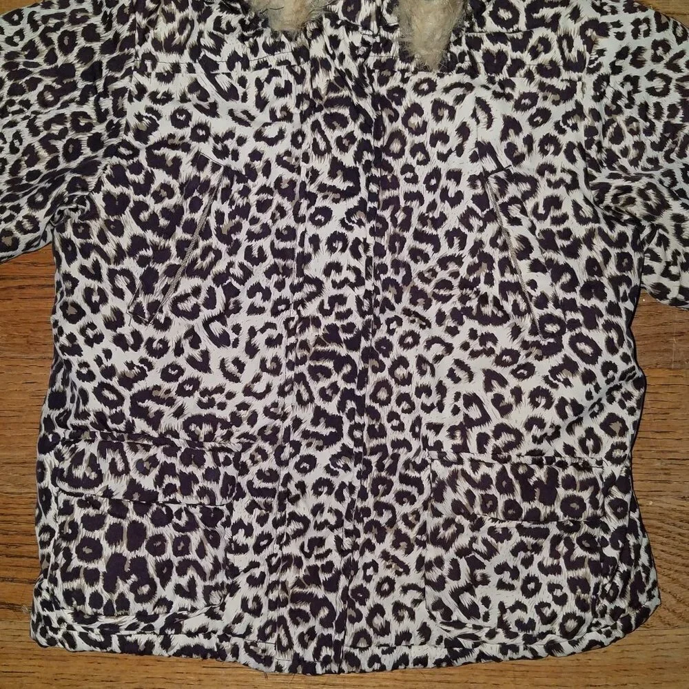 The Children's Place Leopard Print Hooded Coat Pink Fleece Lined 3T AS IS
